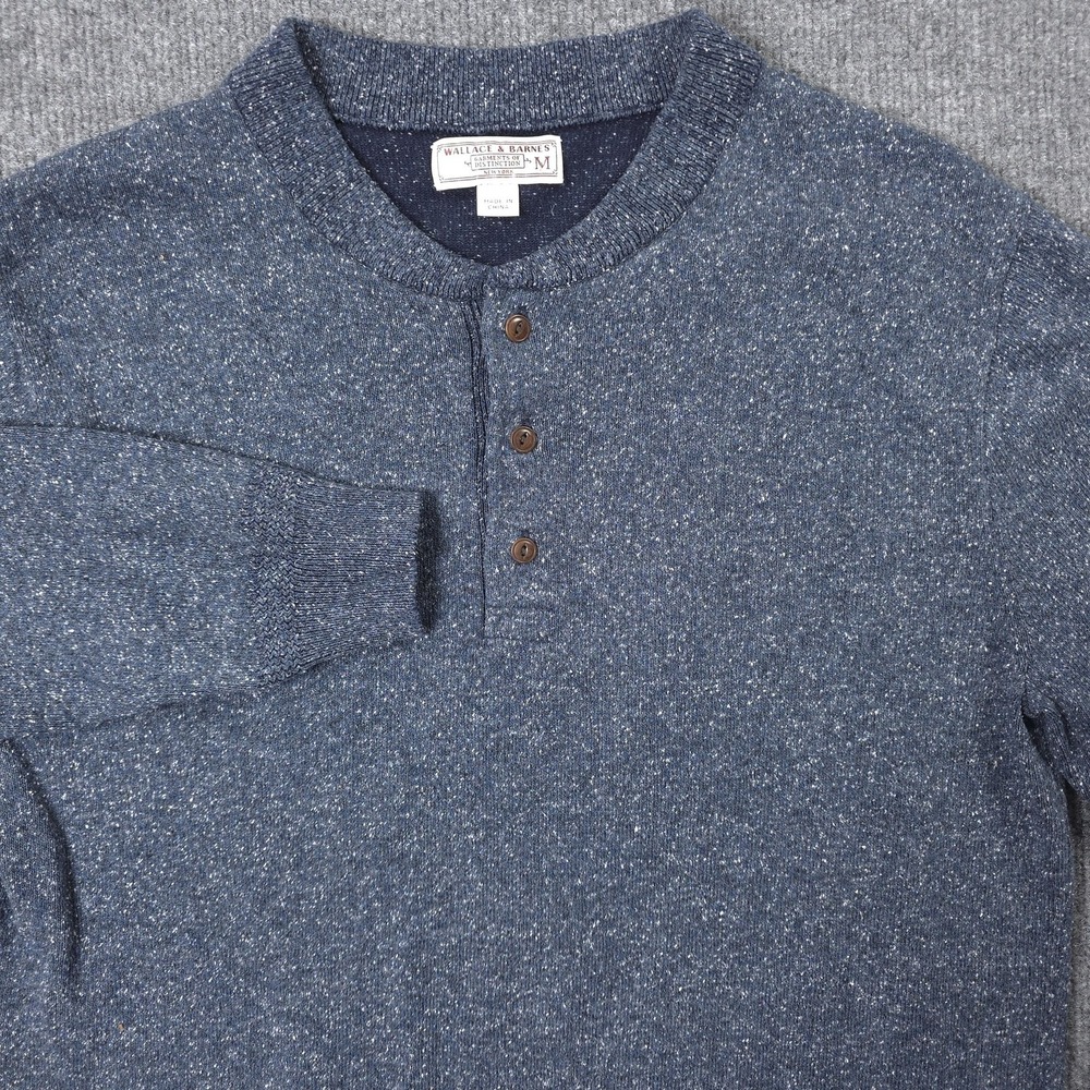 Wallace & Barnes Sweater Mens Medium Blue Silk Cotton Henley Pullover Knit